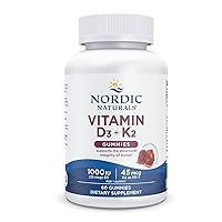 Vitamin D3 + K2 Gummies, Pomegranate - 60 Gummies - 1000 IU Vitamin D3 + 45 mcg Vitamin K2 - Great Taste - Bone Health, Promotes Healthy Muscle Function - Non-GMO - 60 Servings