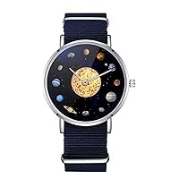 Solar System Design Nylon Watch for Men and Women, Planets Celestial Theme Wristwatch, Astronomy Lover Gift
