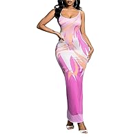 Women's Dress Graphic Print Cami Bodycon Dress | Sexy Casual Sleeveless Backless Spaghetti Strap Cami Dress