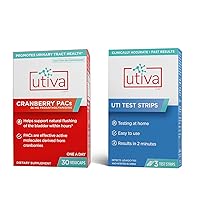 10% Bundle Utiva Cranberry PACs 30 Vegi Capsules Cranberry Supplement for Urinary Tract Health for Women and Men + UTI Test Strips 3 Individual Urine Test Strips for Women and Men