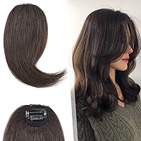 Hairro Clip in Wave Side Bangs Extensions, 100% Human Hair 2 PCS Clip on Middle Part French Bangs Thin Sides Swept Fringe Hairpieces