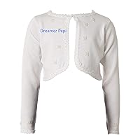 Little Girls Long Sleeve Pearl Beaded Cozy Soft Knit Sweater Cover Up Cardigan