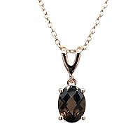 Brown Smoky Quartz Pendant Necklace or Stud Earrings for Women in 14k Rose Gold Plated 925 Sterling Silver on 18 Inch Cable Chain with Spring Ring Studs with Push Backs by LeVian