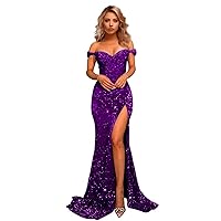 Elegant Mermaid Sequins Prom Dresses Long 2024 Off The Shoulder Formal Evening Party Gowns with Slit