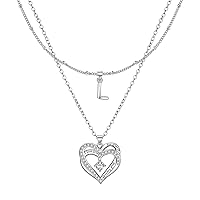 Lydreewam Layered Heart Necklaces for Women, 14k Gold Plated Dainty Layering Heart Initial Letter Necklaces with Cubic Zirconia, Adjustable Chain Necklaces Jewelry Gift for Women Wife Mom