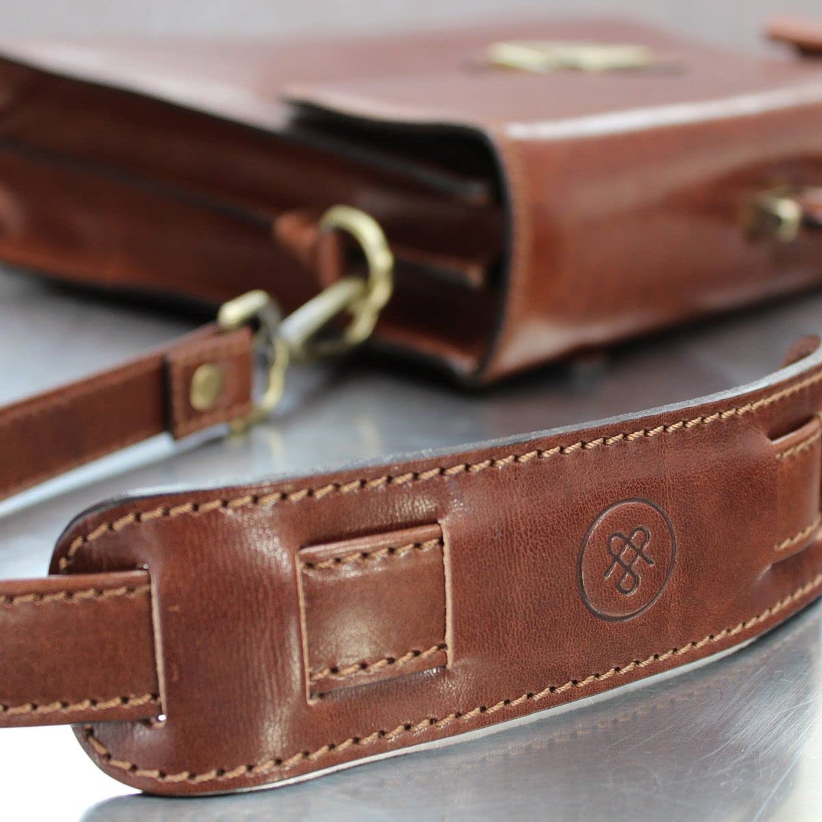 Maxwell Scott | Luxury Leather Luggage/Briefcase Strap | The Shoulder Strap | Handmade in Italy | Chestnut Tan Brown