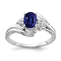 Solid 14k White Gold 7x5mm Oval Sapphire Blue September Gemstone VS Diamond Engagement Ring (.06 cttw.)