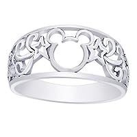 SwaraEcom 14K White Gold Over Micky Mouse Ring Anniversary Promise Engagement Wedding Band for Womens, Girls, Teens