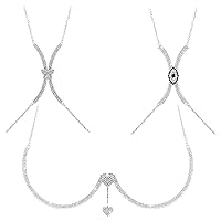 3 Pcs Rhinestone Chest Bracket Bra Chain Crystal Chest Jewelry Evil Eye Heart Pendant Butterfly Body Jewelry for Women Girls (Silver)