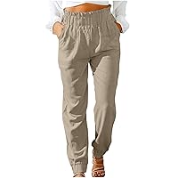 Pants for Women Summer Fall Linen Loose Fit Ruched Straight Leg Basic Long Leg Pants Women 2024 Trendy