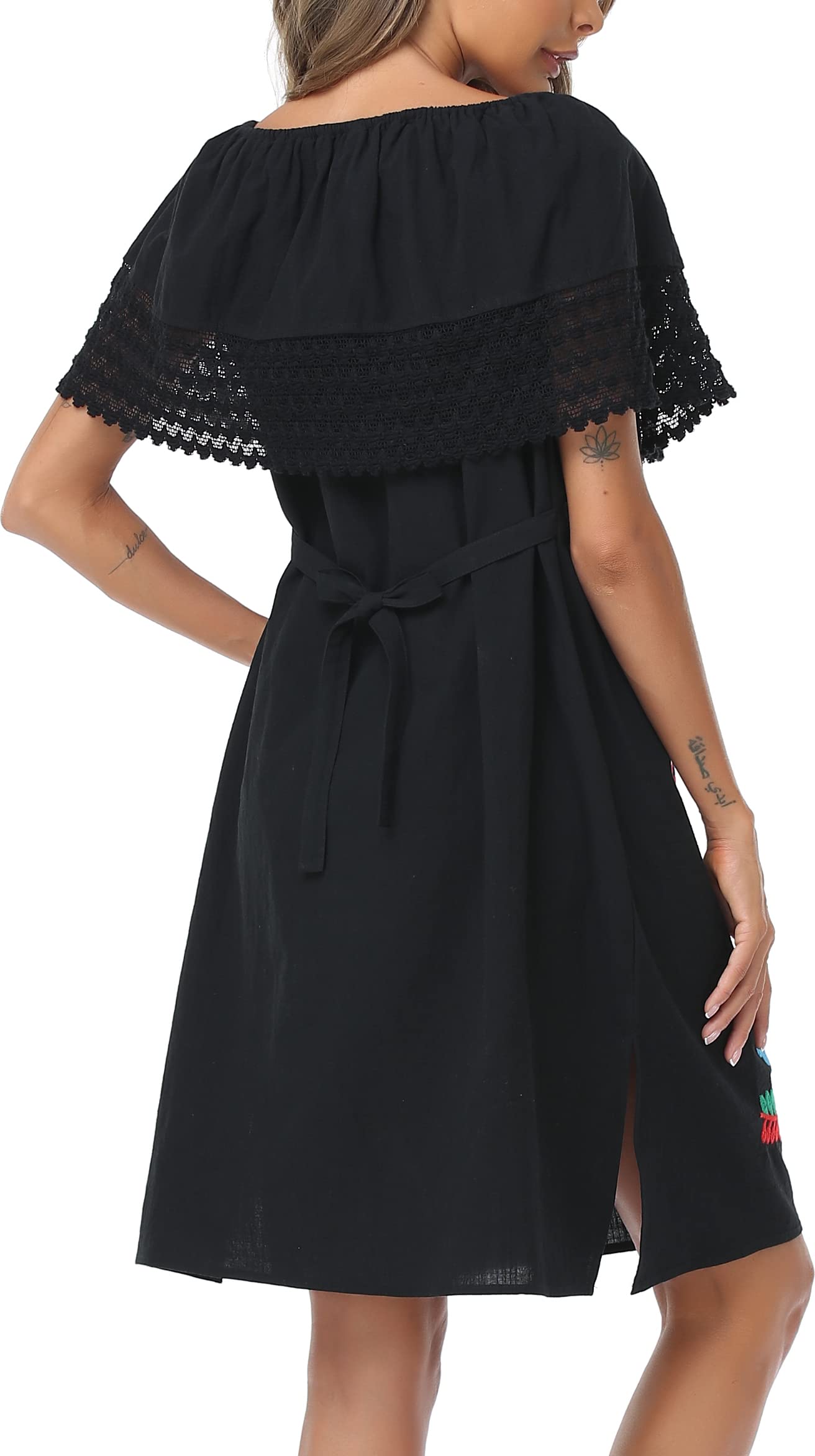 YZXDORWJ Women Embroidered Mexican Present Lace Off-Shoulder Dress