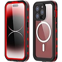Waterproof Case for iPhone 15 Plus - 360 Full Body Shockproof Protection [IP68 Underwater][Built-in Screen][Compatible with MagSafe] Fully Sealed Translucent Cover (Red)