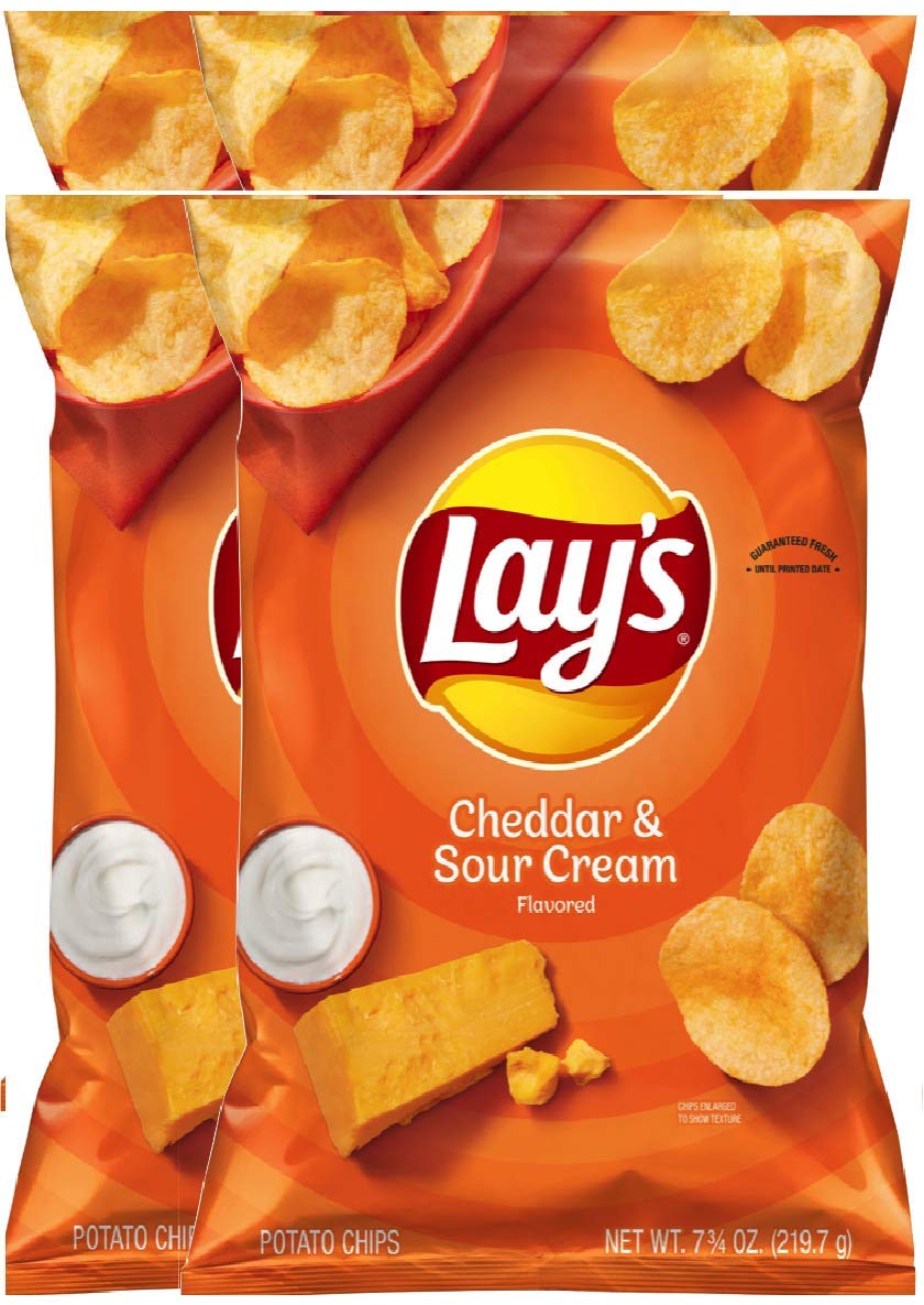 NEW Lay's Cheddar & Sour Cream/ Lay’s Honey BBQ Flavored Potato Chips Net Wt 7.75oz (Cheddar & Sour Cream, 4)