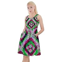CowCow Womens Skater Dress Tie Dye Print Rainbow Style Summer Knee Length Skater Dress with Pockets, XS-5XL