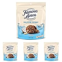 Famous Amos Wonders of the World Philippine Coconut and White Chocolate Chip Cookies | Bite-Size Chocolate Cookies with Coconut and White Chocolate in a Resealable 7 oz Bag (Pack of 4)