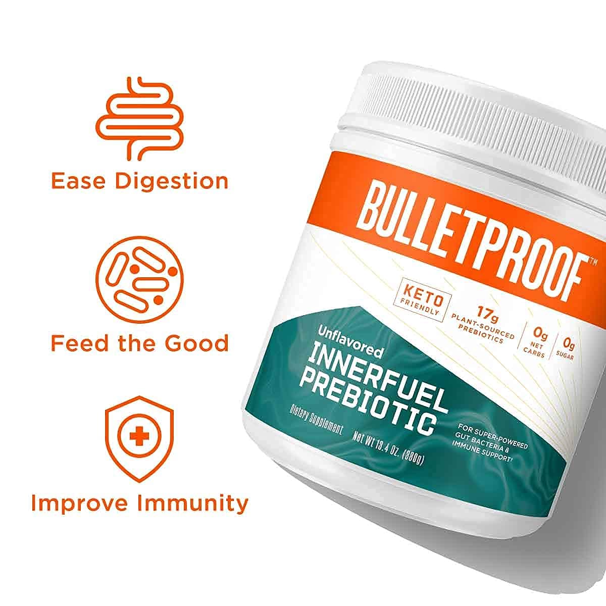 Bulletproof Brain Octane Premium C8 MCT Oil from Non-GMO Coconuts, 14g MCTs, 16 Fl Oz, InnerFuel Prebiotic Fiber Powder, Unflavored, 13.4 Oz