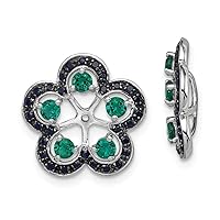 925 Sterling Silver Created Emerald and Black Sapphire Earrings Jacket Measures 16x15mm Wide Jewelry for Women