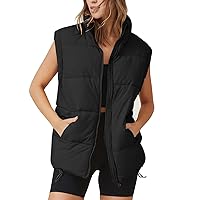 Flygo Puffer Vest Women Zip Up Sleeveless Winter Casual Stand Collar Padded Down Jacket Coat with Pockets
