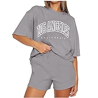 2 Piece Outfits for Women Fashion Sweatsuits Comfy Lounge Sets Graphic Tees and Shorts Set Comfy Pjs Sets Loungewear
