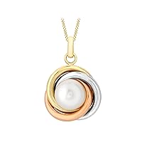 Carissima Gold Women's 9 ct Three Colour Gold Knot and Pearl Pendant with Chain of Length 46 cm