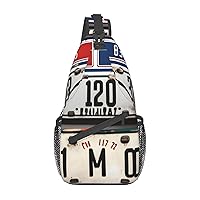 Old License Plate Print Stylish Sling Backpack, Sling Bag,Chest Bag Daypack, for Hiking, Travel, and Business
