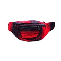 Multicolored Woven Striped Pattern Lightweight Fanny Pack Waist Bag - Handmade Belt Pouch Boho Travel Accessories (Red/Black)