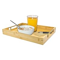 Bamboo Serving Tray with Metal Handles for Ottoman, Rustic Wooden Tray for Living Room, Wood Coffee Table Tray for Breakfast, Serving Platters Great for Dinners Party, Tea Bar, Snack 16.1 * 11.8in