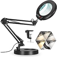 Veemagni 10X Magnifying Glass with Light, 5 Color Modes Stepless Dimmable 2-in-1 Desk Lamp and Clamp, LED Lighted Magnifier with Light and Stand, Hands Free for Craft Repair Hobby Painting Close Work