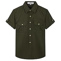 Big Boys' & Men's Short Sleeve Button Down Casual Woven Solid Shirt Two Pockets