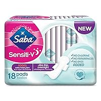 Saba Sensiti-V Ultra Thin Overnight Pads with Wings, 72 Count (4 Packs of 18)
