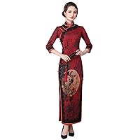 Cheongsam Dresses Silk Printed Oblique Placket Mock Neck Red Wedding Party Qipao 3265 S