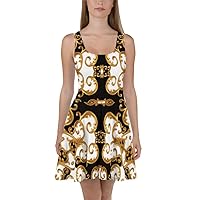 Skater Dress for Women Flared Skirt Cocktail Casual Arched Gold White Dresses