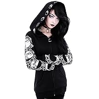 tuduoms Black Punk Gothic Hoodie Women Long Sleeve Zip Up Hoodie Moon Jacket Top Long Sweatshirts Plus Size Y2k Goth Clothing
