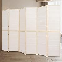 6 Panel Bamboo Room Divider, 6 FT Tall Folding Privacy Screen, Partition Divider for Room Separation, Portable Freestanding Wall Divider for Room, Bamboo Mesh Woven Design, Beige