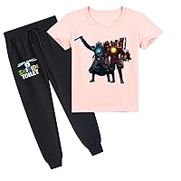 Children Short Sleeve Tops and Sweatpants,Skibidi Toilet Casual Crewneck Shirts Tracksuit for Boys Girls