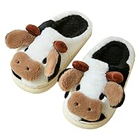 2-12 Years Kids Girls Shoes House Slippers Bedroom Home Slippers Cartoon Cow Cotton Slippers Winter (Black, 3.5-4 Years)