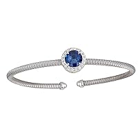 Sterling Silver Blue Sapphire Cubic Zirconia Tubogas Bangle