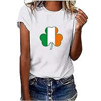 Womens Athletic Clothes Four Leaf Printed Graphic Short Sleeve Tops Shirt Ling Sleeve Shirt Long Sleeve Night Shirt for Women Short Sleeve Athletic Shirt Women