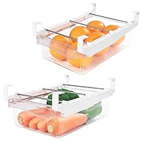 URALFA 2 Pack Fridge Drawer Organizer, Refrigerator Drawers for Fruit and Vegetable, Refrigerator Organization and Storage Box, Transparent Pull Out Drawer Fit for Fridge Shelf Under 1.1