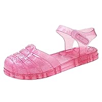 Jelly Sandals for Toddler Girls Sandals for Girls Toddler Girls Soft Rubber Flat Sandals Summer Baby Flower Girl Shoes（Red,9.5