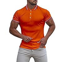 Mens Muscle Polos Shirt 1/4 Button Casual Short Sleeve Golf Tennis T Shirts with Stripe Collar Business Work Shirts