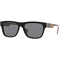 BURBERRY BE 4293 380687 Black On Vintage Check Plastic Square Sunglasses Grey Solid Color Lens