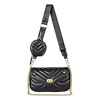EXTREE Chevron Quilted Small Crossbody Bag with Coin Purse Pouch Women Square Snapshot Camera Side Shoulder 2 Size Handbag, A1-classic Black
