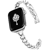 Slim Silver Band for Women Femine and Elegant Compatible with Apple Watch 38mm 40mm 41mm 42mm 44mm 45mm,Adjustable Metal Band Dressy Chain Bracelet for iWatch Series 9/8/7/6/5/4/3/2/1/SE