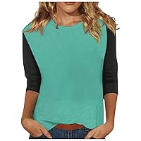 Womens 3/4 Length Sleeve Tops Casual Crewneck/Crewneck Autumn Shirts Loose Fit Three Quarter Length Sleeve Blouse