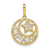14k Gold CZ Cubic Zirconia Simulated Diamond Star and Celestial Moon Pendant Necklace Measures 18x13mm Wide 1mm Thick Jewelry Gifts for Women