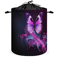 Laundry Hamper Round Laundry Basket with Handles Pink Purple Butterfly Laundry Hampers Waterproof Circular Hamper for Bathroom Storage Basket Dirty Clothes Hamper for Dirty Clothes