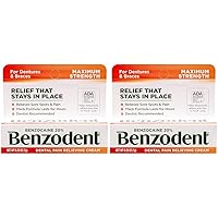 Benzodent Dental Pain Relieving Cream for Dentures and Braces, Topical Anesthetic, 0.25 Ounce Tube (Pack of 2)