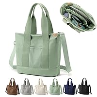 Multi Pocket Canvas Tote Bag with Zipper, Medium Work Bag with Compartments, Japanese Women Everything Purse Mom Bag