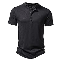 Mens Button V Neck T Shirts Casual Short Sleeve Summer Tee Slim Fitted Workout Shirt Basic Plain T-Shirt Fitness Tees